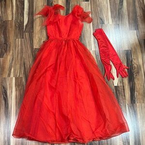 Mia Originals Elegant Red Formal Evening Gown with Gloves Size 2/4